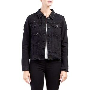 Blank NYC Black Jean Jacket Size Small Studded Distressed Denim New NWT